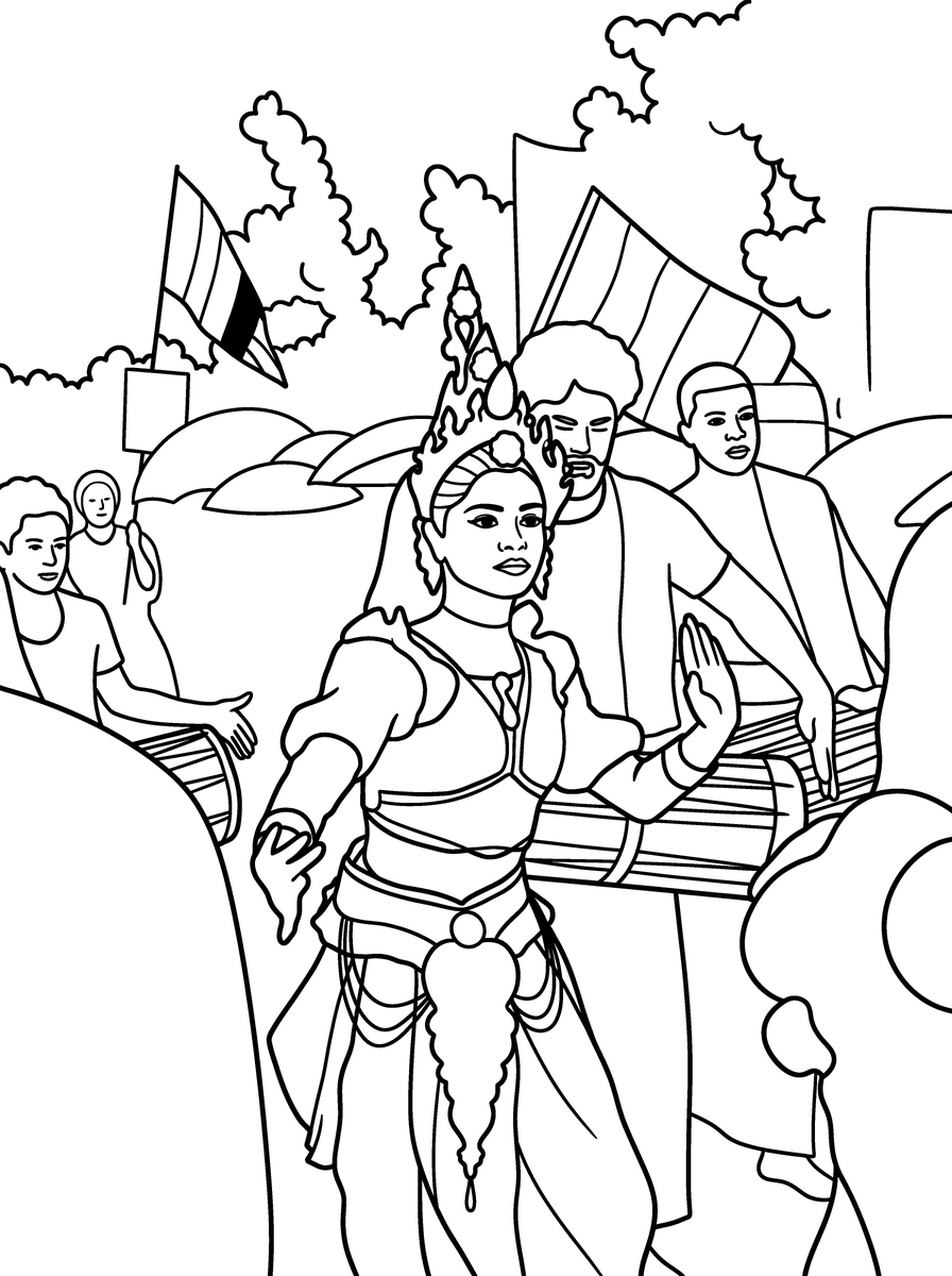Page de coloriage : Les personnes en arrière-plan restent dans le dessin